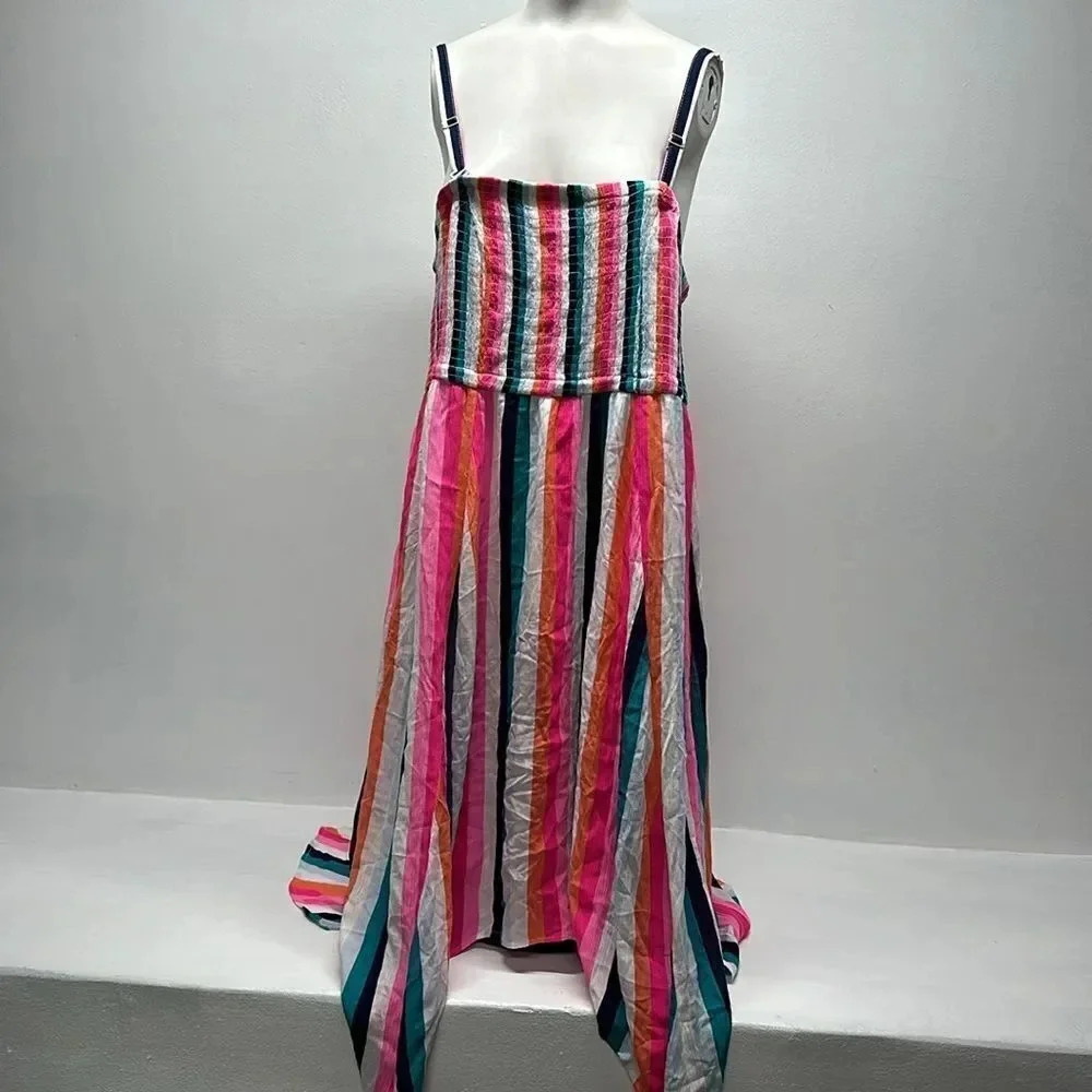 Torrid Midi Gauze Strapless Dress Multicolor Stripes Rayon Plus Size 2X - Picture 2 of 10